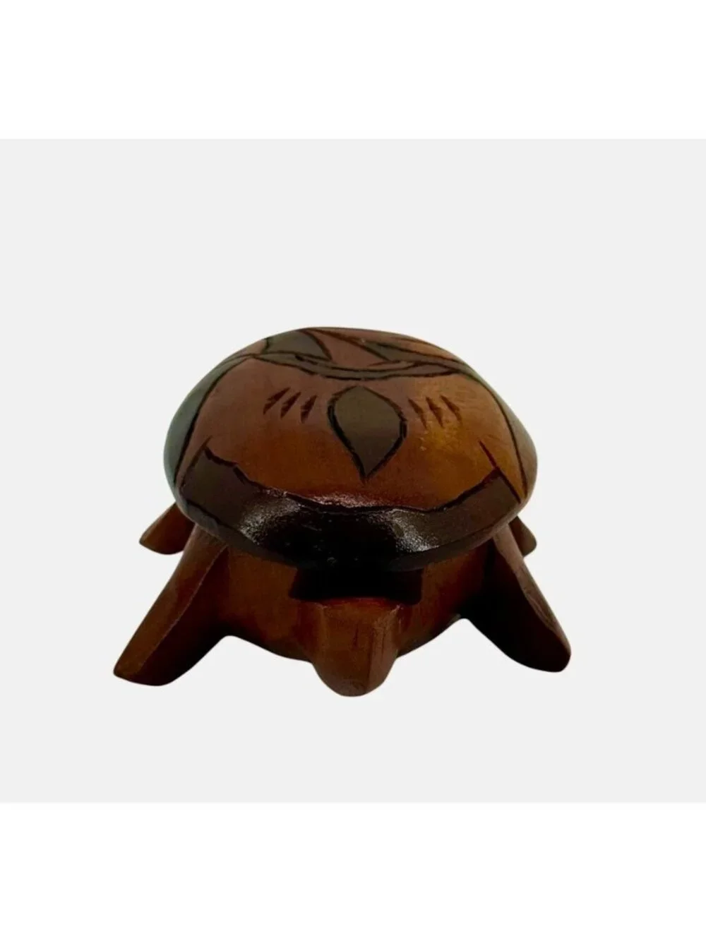 Turtle Tortoise Wooden Hand Carved w/Lid Jewelry Trinket Box 6.25